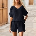 thumbnail image 5 of Short Sets for Women Loose Fit Short Sleeve V Neck T Shirt and Shorts 2 Piece Matching Set Womens Lounge Set, 5 of 8