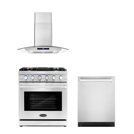 Cosmo 3 Piece Kitchen Appliance Packages with 30  Freestanding Gas Range Kitchen Stove 30  Wall Mount Range Hood & 24  Built-in Fully Integrated Dishwasher Kitchen Appliance Bundles