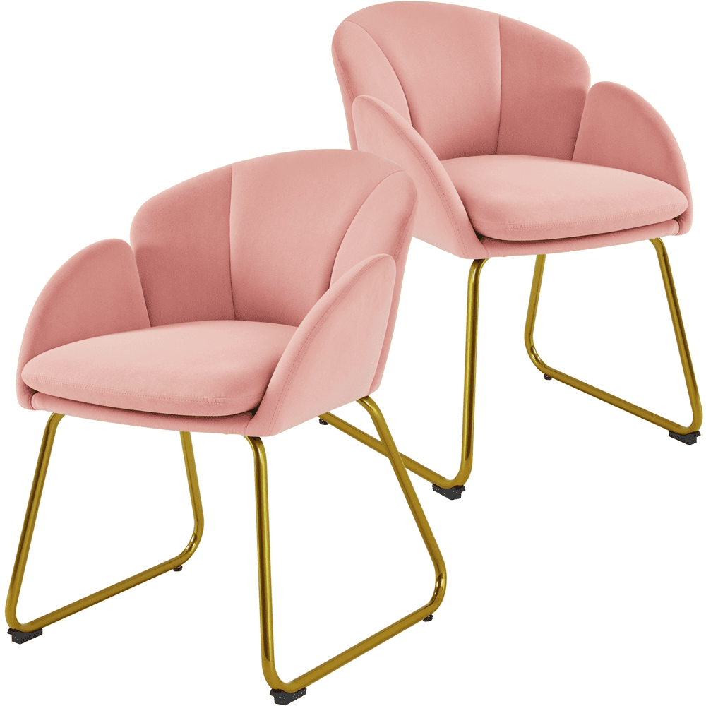 Alden Design 2 Pieces Velvet Armchair with Golden Metal Legs for Living Room/Bedroom/Kitchen, Pink