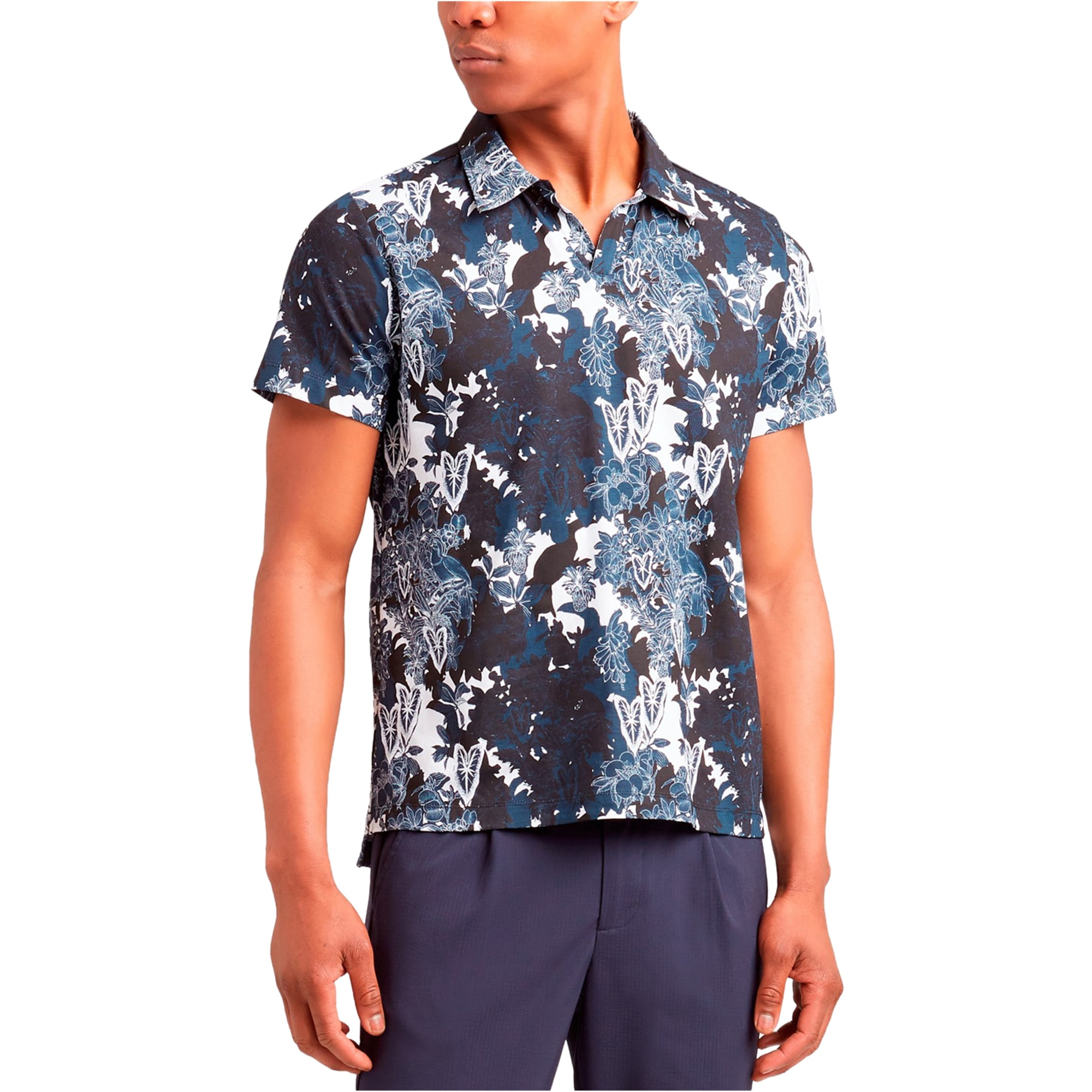 Kenneth Cole - Kenneth Cole Mens Floral Rugby Polo Shirt, blue, Large ...