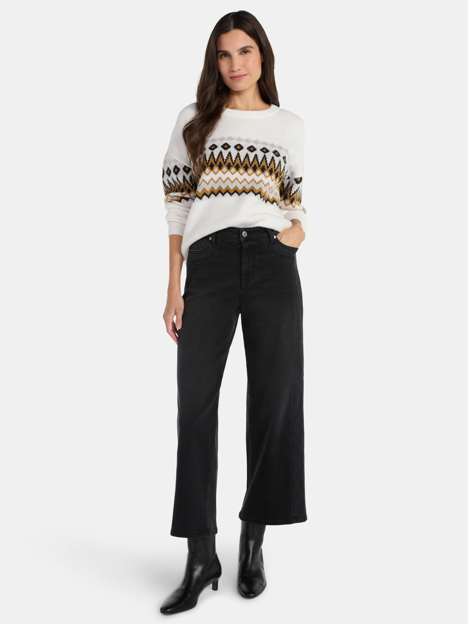 99 Jane Street Women's and Women's Plus Fair Isle Pullover Sweater, Midweight, Sizes XS-4X