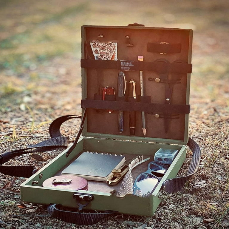 Wood Box,Multi-Function Artist Tool and Brush Storage Box,Retro Wooden  Handmade Portable Crossbody Bag for Writing Sketch 