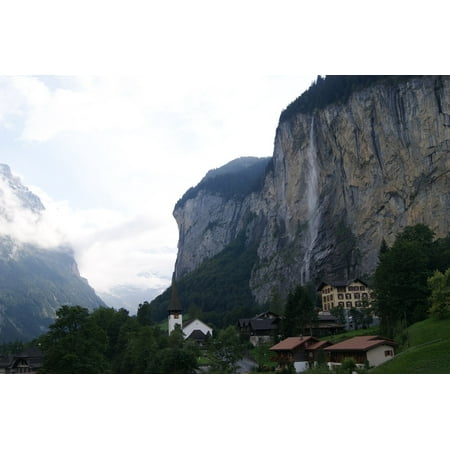 Canvas Print Waterfall Switzerland Home Rock Mountain Village Stretched Canvas 10 x