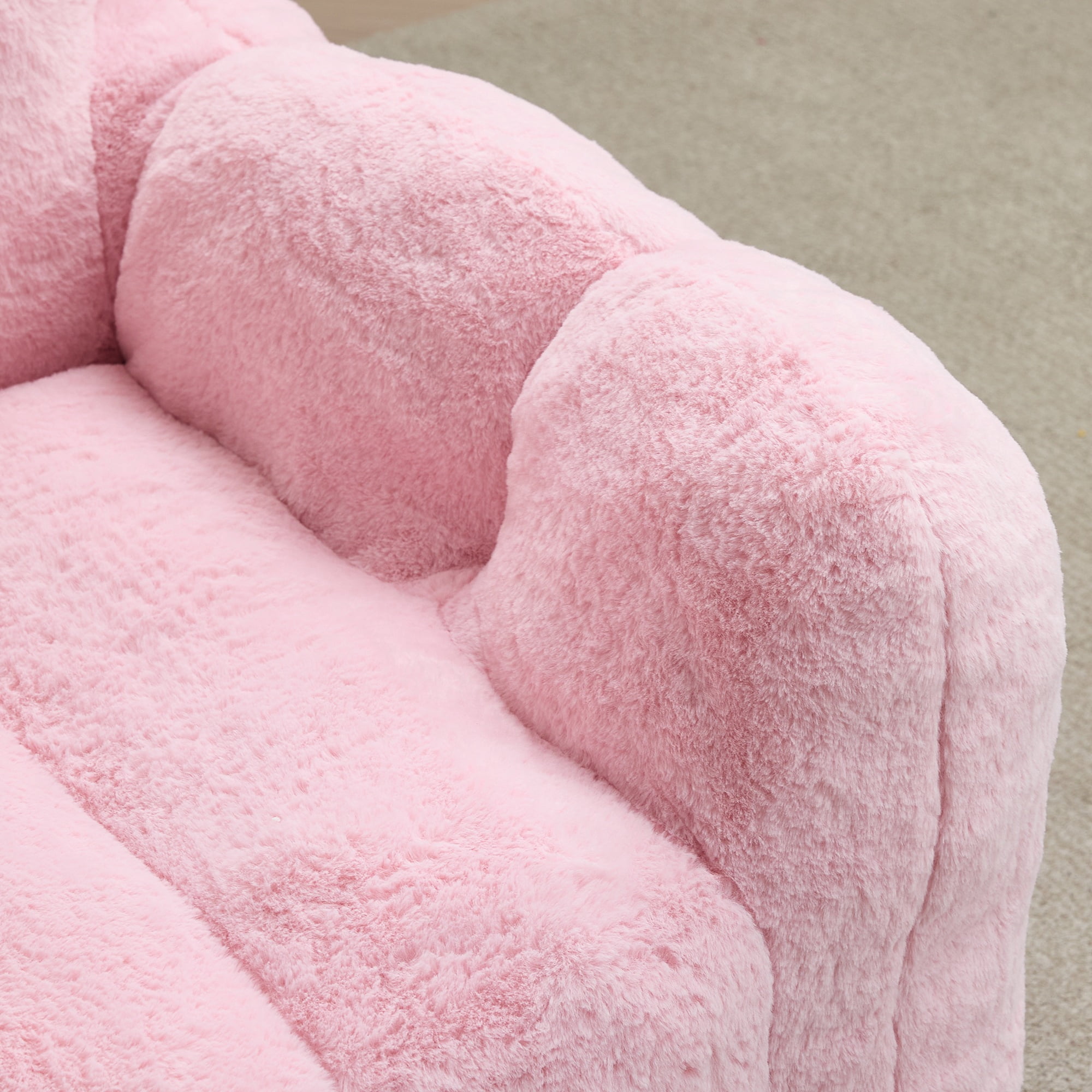 Peispie Giant Fluffy Bean Bag Chair for Adults, Oversized Memory Foam Floor Sofa Lounge Chair with Armrests, Comfy Stuffed Accent Reading Chair for Bedroom & Living Room, No Assembly, Pink