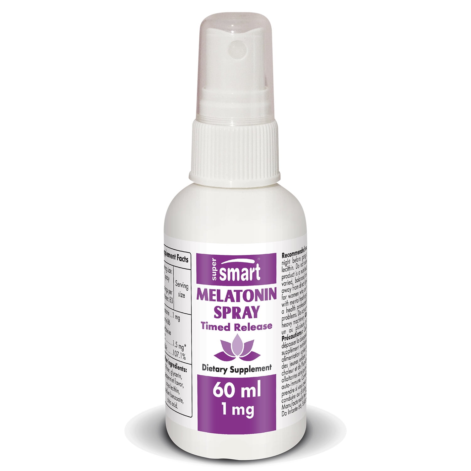 Supersmart - Melatonin Timed Release Spray 1 mg - Peppermint Flavor - Sleep Support Supplement | Non-GMO & Gluten Free - 60 ml