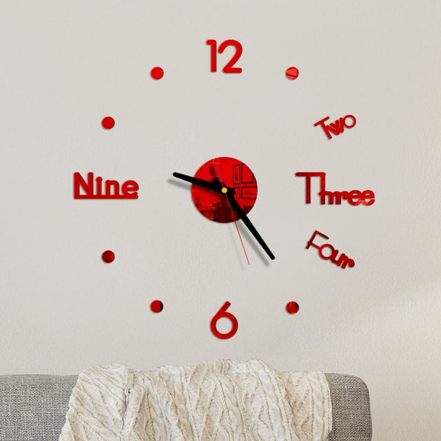Agiferg Horloge Murale DIY Autocollant Surface Miroir 3D Décoration Maison Bureau