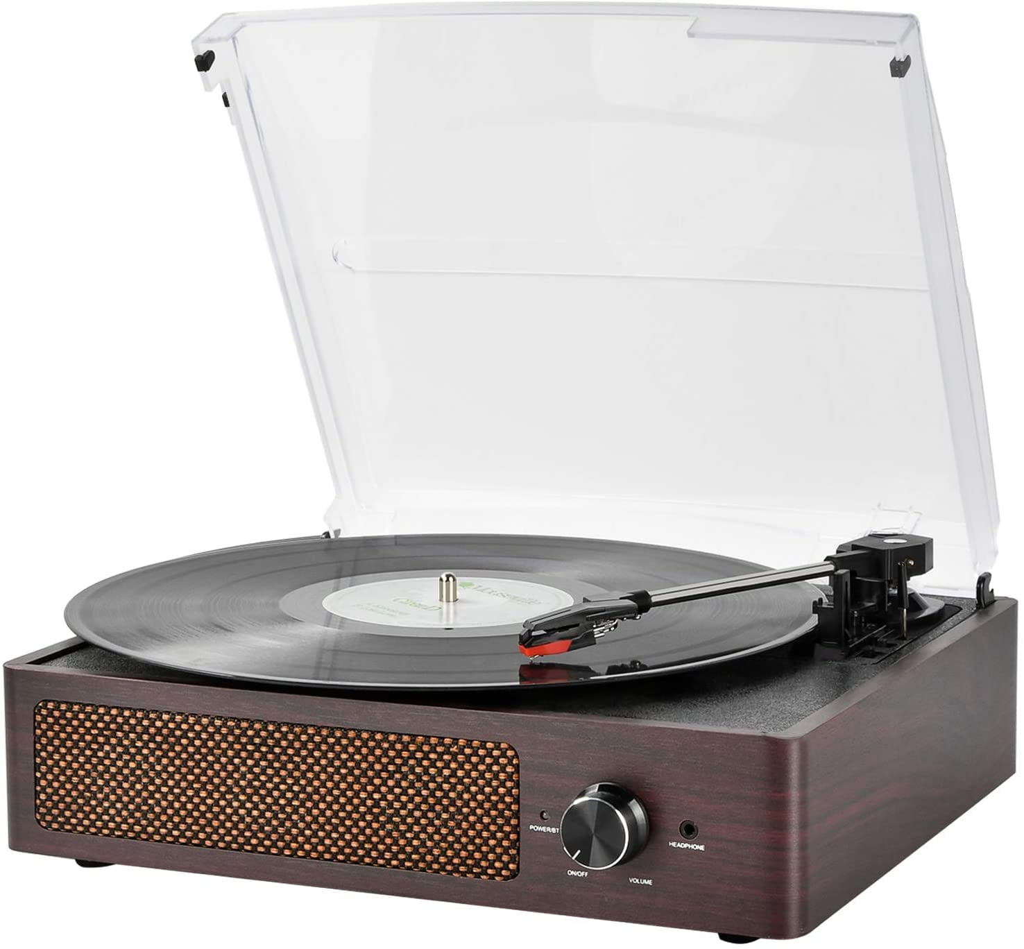 Record Player with Speakers Bluetooth Turntable with FM Stereo Radio Belt-Driven Vinyl Record Player 3-Speed Vintage Portable LP Phonograph Player 