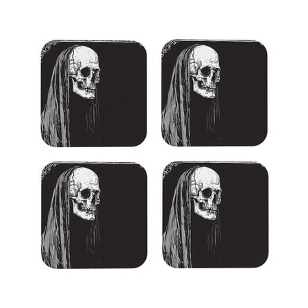 

Drink Coasters Set of 4 Gothic Skull Drape Leather Coasters for Coffee Table Protector Heat Resistant Cute Coasters for Home Decor Housewarming Gifts Bar Kitchen 4 Inch Square