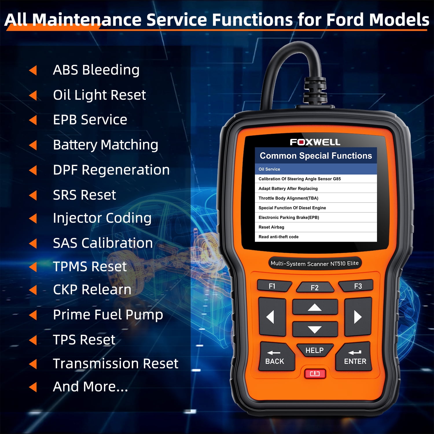 Foxwell NT510 Elite Automotive Bi-directional Diagnostic Scan Tool OBD2 Scanner Fits for Ford Lincoln Mercury Vehicles All System Scanner with ABS SAS EPB Oil Reset Service OBDII OBD Car Code Reader