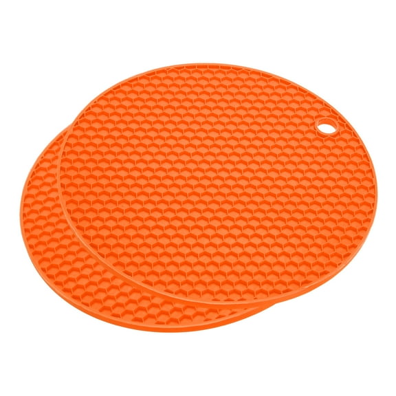 Unique Bargains Silicone Trivet Mats 2pcs, Round Hot Pan Pads Honeycomb Drying Mat for Kitchen Counter Table  Orange