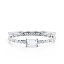 Art Deco Minimalist 1.25 Carat Emerald Cut Diamond Moissanite Engagement Ring, Wedding Ring in 10k Solid White Gold, Gift For Her, Promise Ring, Anniversary Gift, Minimal Design, Bridal Rings Set