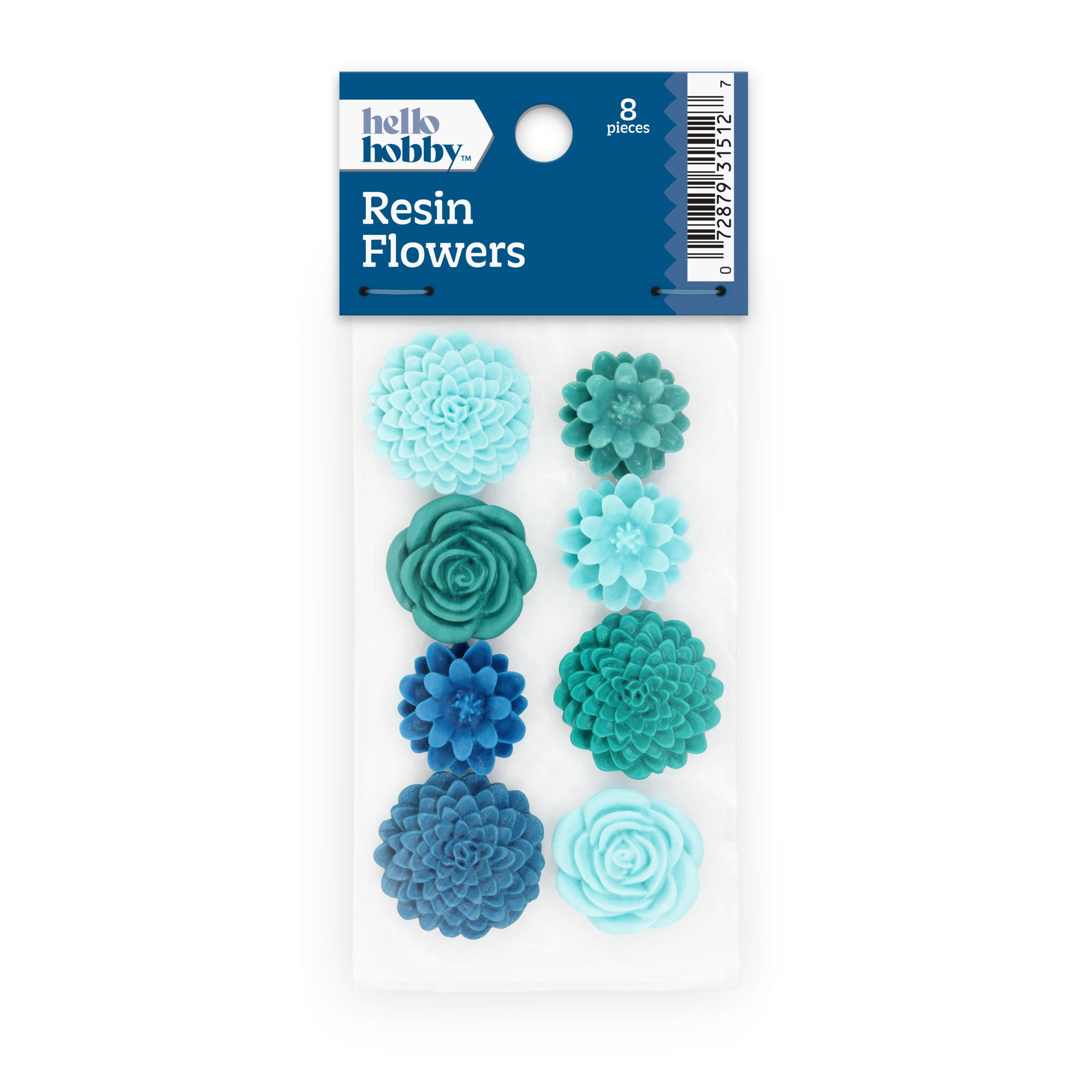 Hello Hobby Accessories Resin Flowers Teal, 8 piece