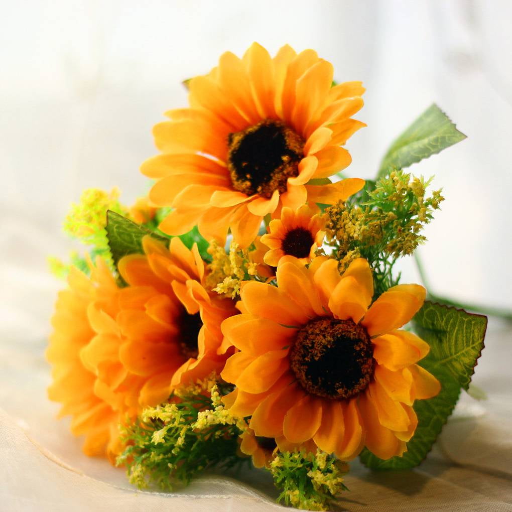 7-35 Heads Artificial Sunflowers Bridal Bouquet Home Floral Wedding Garden Decor 