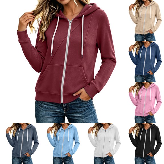 Tqcoqu Womens Zip Up Hoodies Long Sleeve Y2K Hooded Sweatshirt Women Fashion Zipper Fall Light Jackets with Pocket