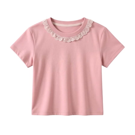 Likimi Toddler Girls Boys T Shirt Short Sleeve Solid Color Ruffles Crew Neck Fashionable Tee Pink Size 18-24 Months