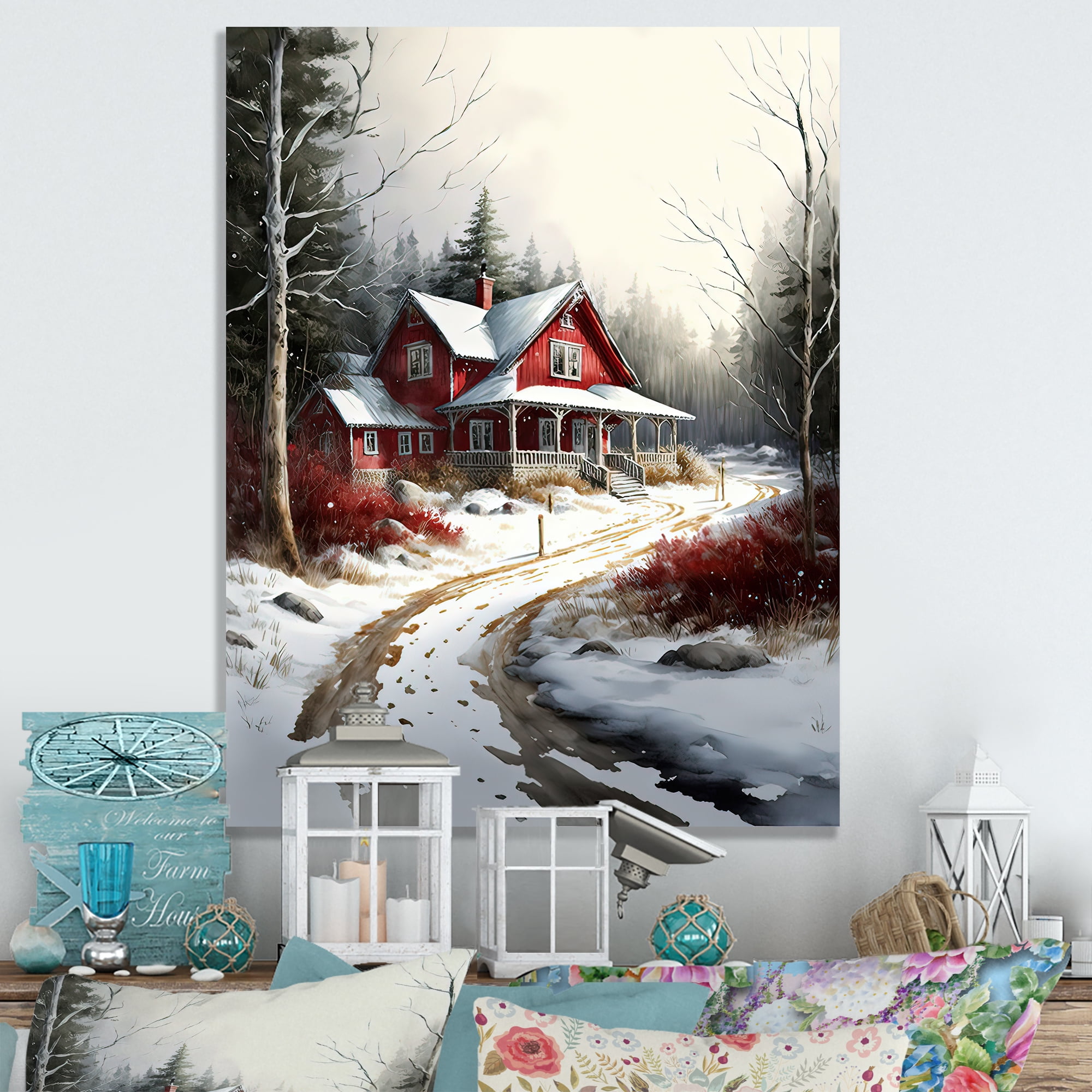 Designart Cold Winter View On The Country II Canvas Wall Art