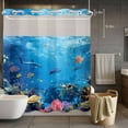 thumbnail image 3 of Ocean World No Hook Shower Curtain with Snap in Liner Sea Turtle Coral Starfish Fish Shark Fantasy Waterproof Bathroom Shower Curtain with See Through Top Window for Bathtub 72" x 78", 3 of 9