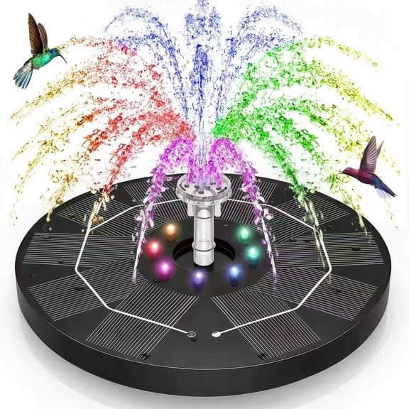 Oiduwi Solar Fountain Pump with Color LED Lights, 8 Nozzles Solar Powered Water Fountain for Bird Bath, Fish Tank, Pool, Aquarium & Outdoor Garden Decoration