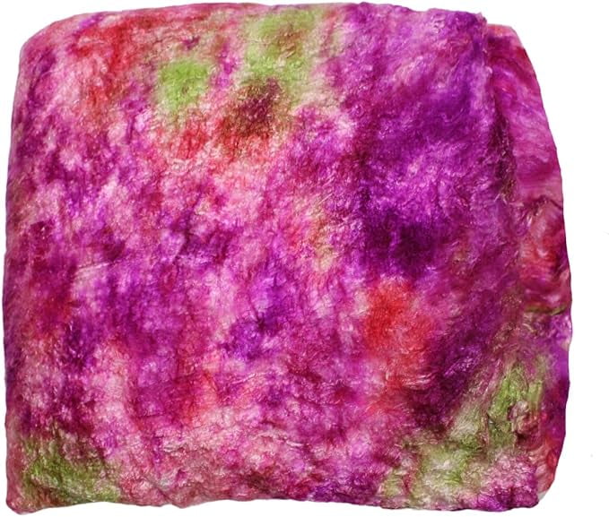 Premium A-Grade Mulberry Silk: Hand-Dyed Pink & Green Silk Fibers for Needle Felting, Wet Felting, Spinning, Knitting, and Sewing