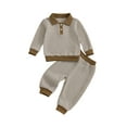 thumbnail image 2 of Loicainy Baby Toddler Boy Waffle Striped Outfits 6 12 18 24 Months 2T 3T 4T Long Sleeve Lapel Waffle Tops and Elastic Waist Pants Clothes Set, 2 of 9