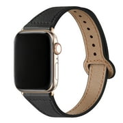 WFEAGL Leather Band for iWatch Apple Watch Band 38mm 40mm Black/Gold
