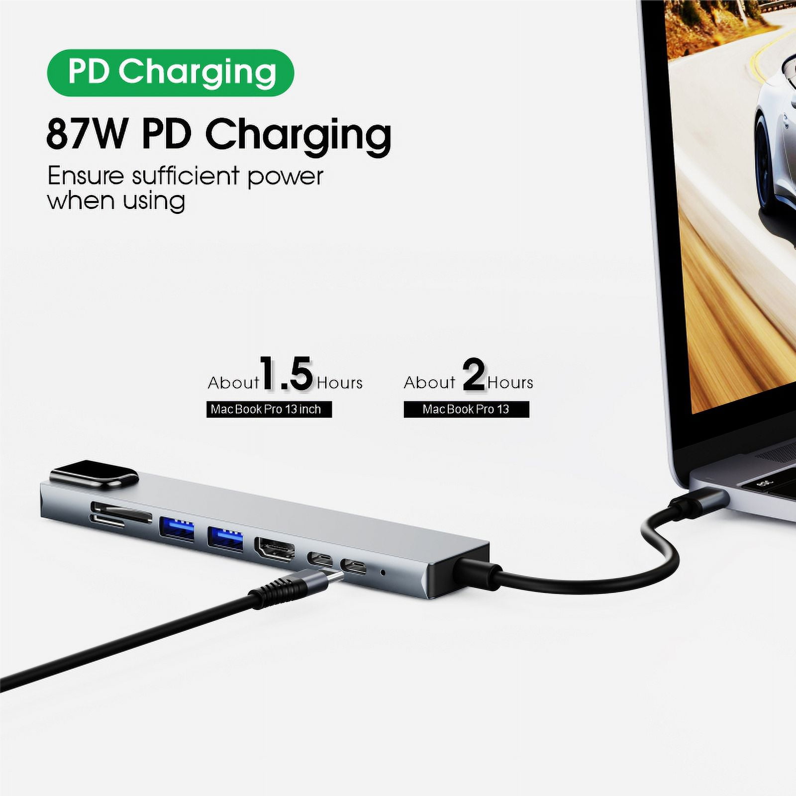 DOONJIEY  Usb Type C Hub 8 in 1 USB Hub Multi Function Adapter for MacBook Pro Type C Windows Laptops