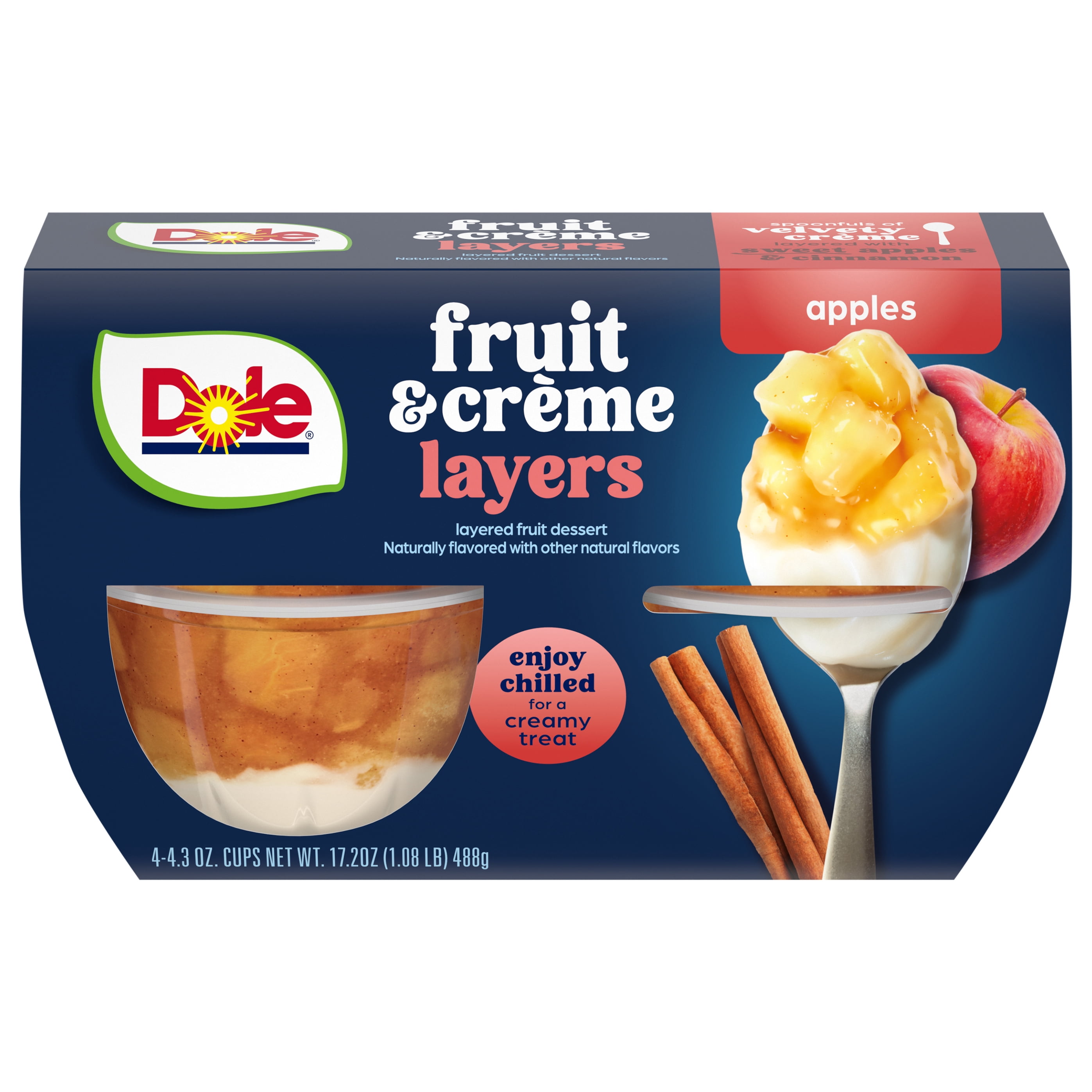 (6 pack) Dole Fruit Bowls Apples & Creme Layers Snacks, 4.3oz 4 Total Cups