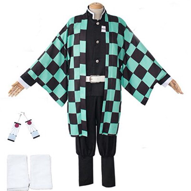 Adultos y niños Demon Slayer Cosplay Tanjirou Kamado Cosplay disfraz Kimetsu no Yaiba hombres Kimono disfraz pendientes HalloweenS Gao Jinjia LED