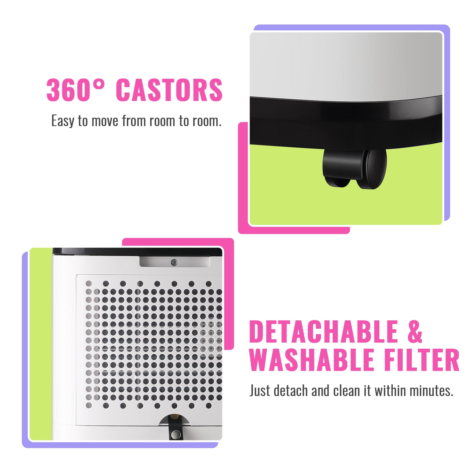 TACOOL Home Dehumidifier 20Pints for Basement with Handle, Drain Hose, 3 Operation Modes