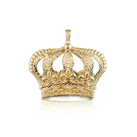 Diamond Crown Charm - 10k Yellow Gold Open Big Crown Charm Pendant with Diamond Cut Design for Men & Women