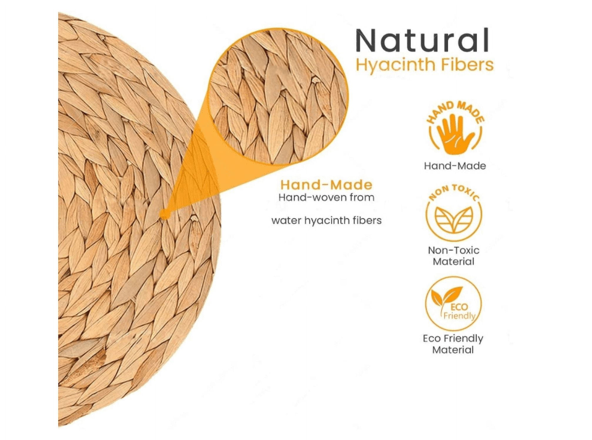 4 Pack Woven Placemats,Natural Water Hyacinth Weave Placemat Round Braided Rattan Tablemats 14 inch