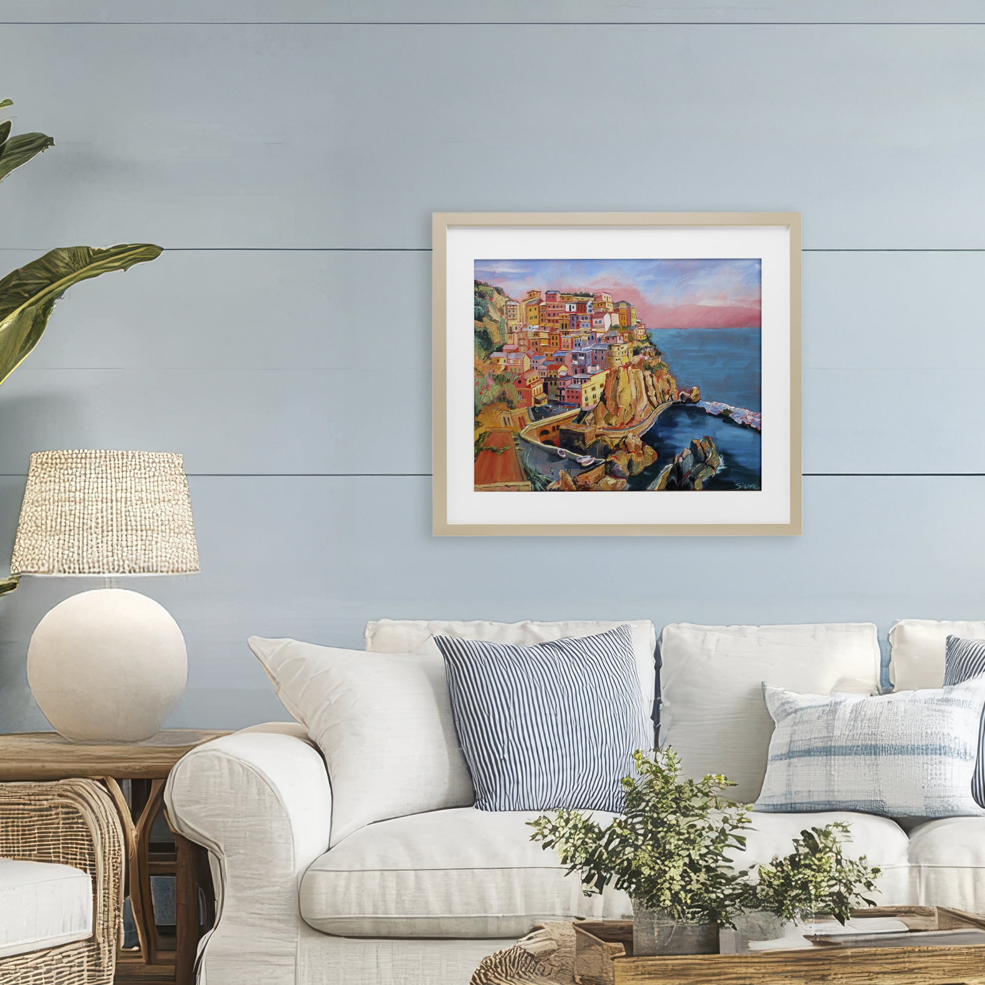 Stupell Industries Cinque Terre Seascape Architecture Birch Framed Print Under Glass, design by Maxine Shore