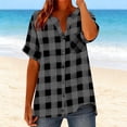 thumbnail image 2 of Rutainlusire Women's Tops Trendy Comfy V-Neck Short Sleeve Plaid Button Down Shirt Women Loose Casual Linen Short Sleeved Tops Button-up Shirt, 2 of 5