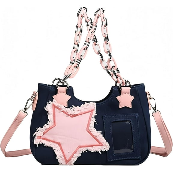 SPEKSEE Denim Stars Kawaii Single Shoulder Crossbody Bag Ita Bag Y2k Chains Handbag Aesthetic Cute Crossbody Bag