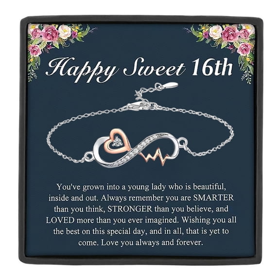 MASALADI Sweet 16th Birthday Infinity Heart & Heartbeat Bracelet,Inspirational Message Card Gift Set for Teen