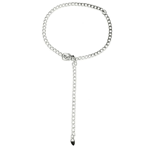 Cinturones de cadena de metal para mujeres INSPIRE CHIC, cinturones de cintura decorativos para vestidos y jeans, cinturón de hebilla redonda plateada de 46.5"