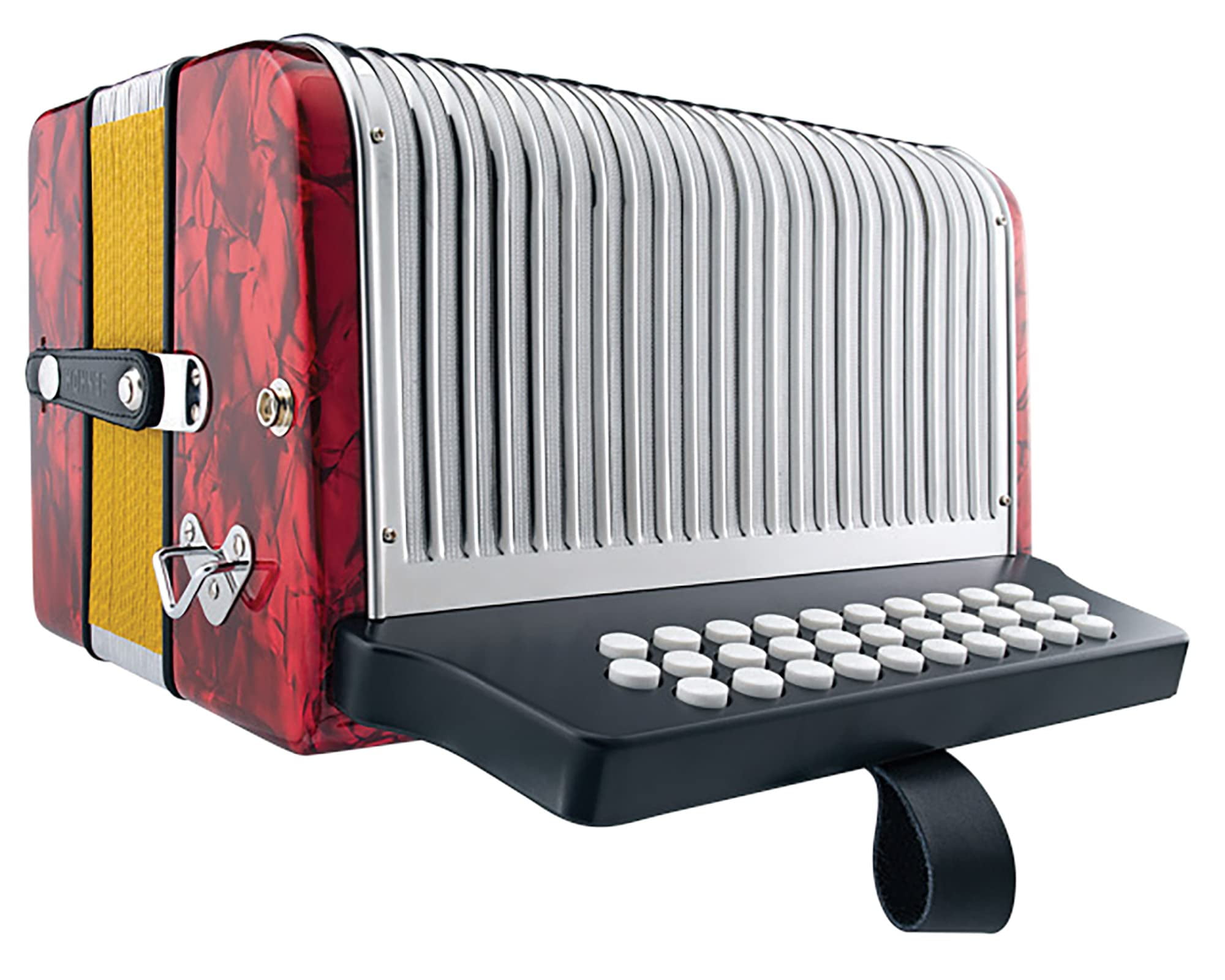 Hohner Corona II G/C/F Accordion - Pearl Red Bundle with Gig Bag, Straps, and Austin Bazaar Polishing Cloth