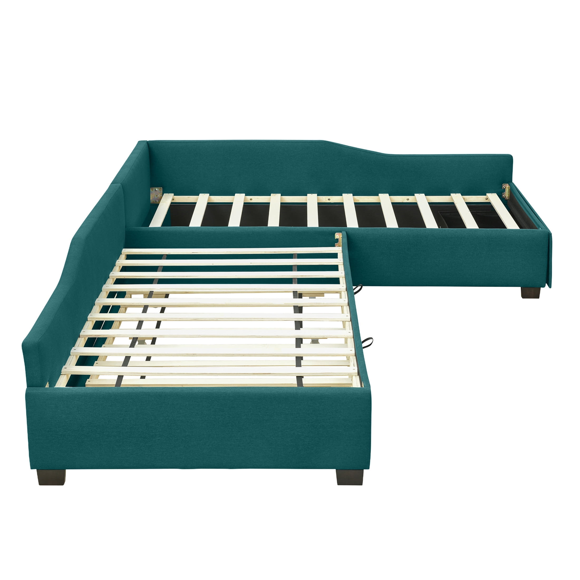 Noble House Orielle Linen Upholstered Double Twin Daybed with Extra Trundle and Storage Drawer, Plywood Frame, Green