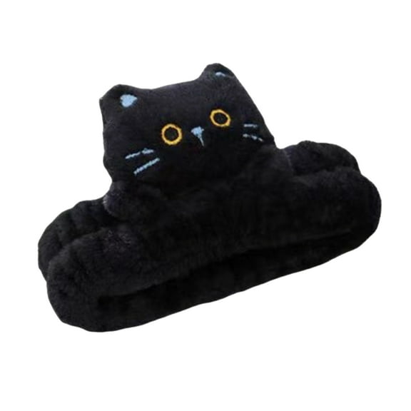 Xinwanna 1/3Pcs Cartoon Cat Decor Headbands Coral Fleece Elastic Makeup Face Wash Hair Band Women Spa Headband (Black)