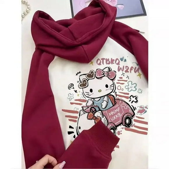 2024 New Miniso Sanrio Hello Kitty Anime Hoodie Women‘s Long Sleeved Upperhoodie Casual Hoodie Printed Sweatshirt Top Gift HOEMLIN