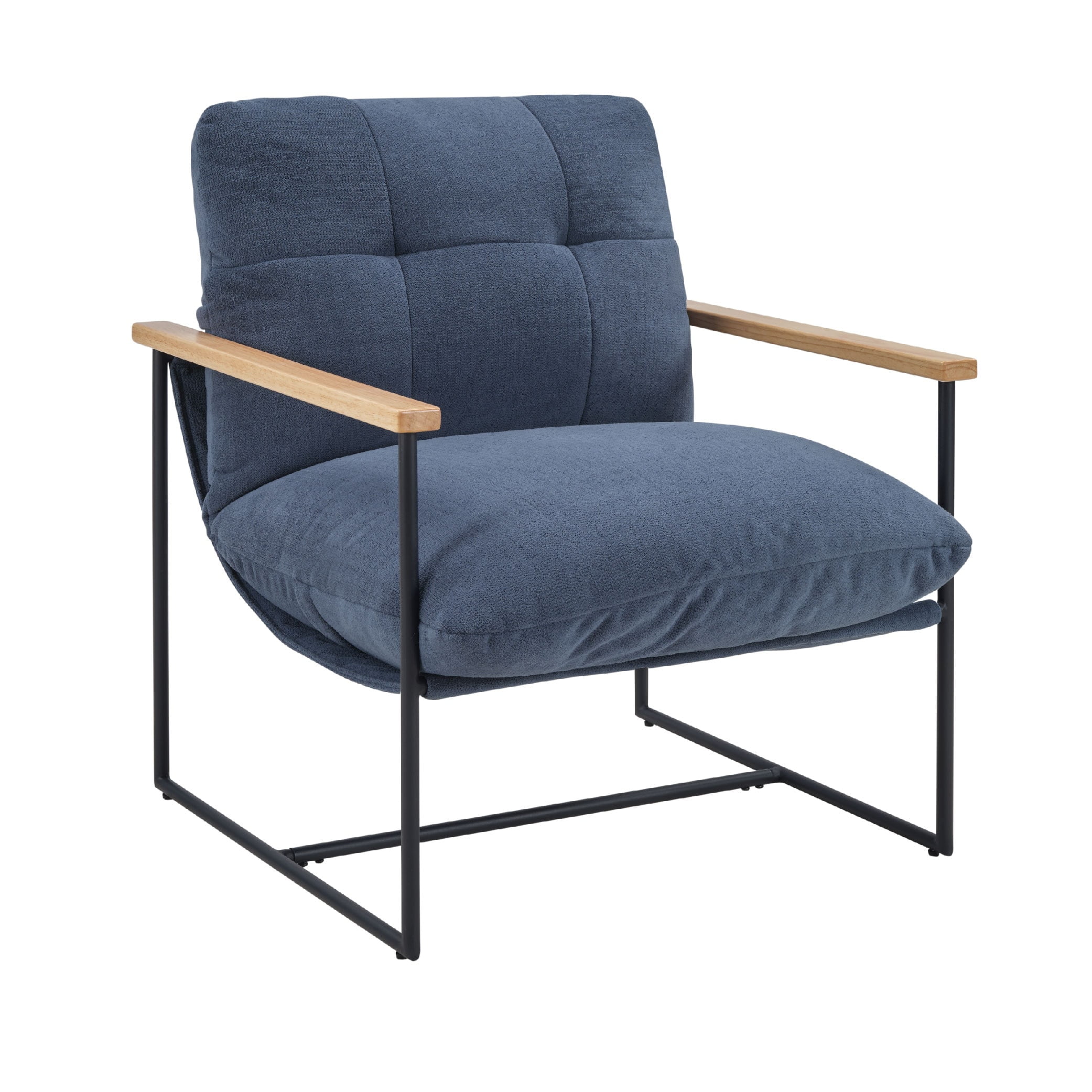 MAYEERTY Modern Accent Chair with Removable Cushion & Wood Armrests,Blue