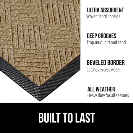 GORILLA GRIP Outside Doormat, WeatherMax Waterproof Indoor Outdoor Door Mat, 29x17 Beige Diamond