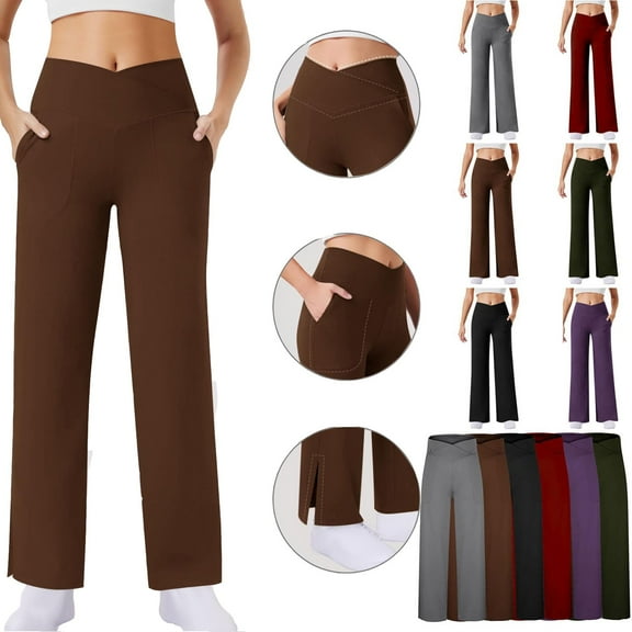 Admvng Yoga Pants Women Solid Color High Waisted Pocket Fitness and Sports Tight and Nude Yoga Long Pants, Size S-2XL