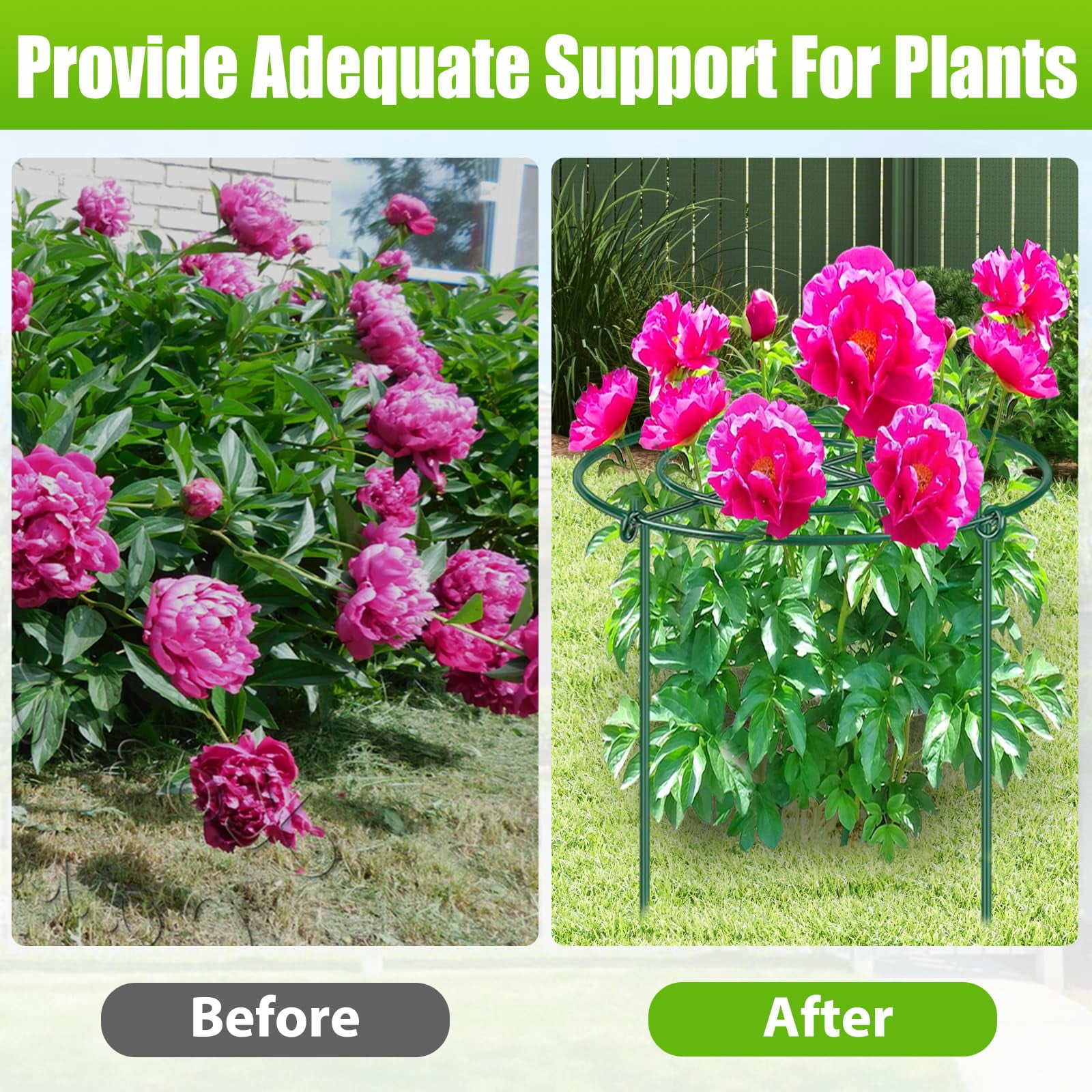 SLUMLOVE 4 Pack Peony Cages and Supports,11.8x16 Inch Heavy Duty Metal Plant Support Cage-Rust‑Resistant Flower Support Rings for Peonies, Roses, Tomatoes, Hydrangeas & Outdoor Plants