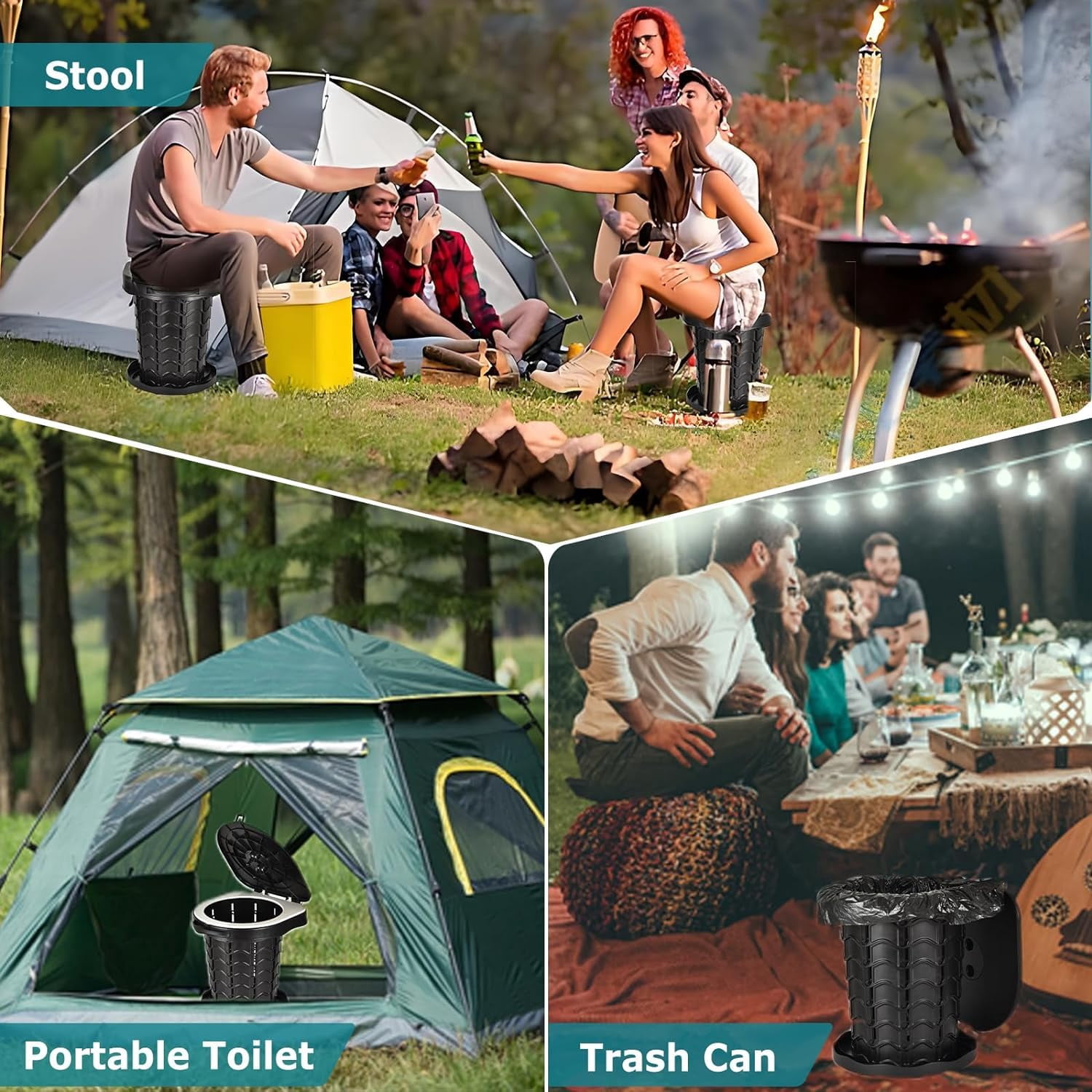 BEFUNZL Foldable Portable Camping Toilet, Height Adjustable 2.95 inches~13.58 inches, Comes with Waterproof Storage Bag and 15 Garbage Bags, Camping Toilet bearing 450 pounds