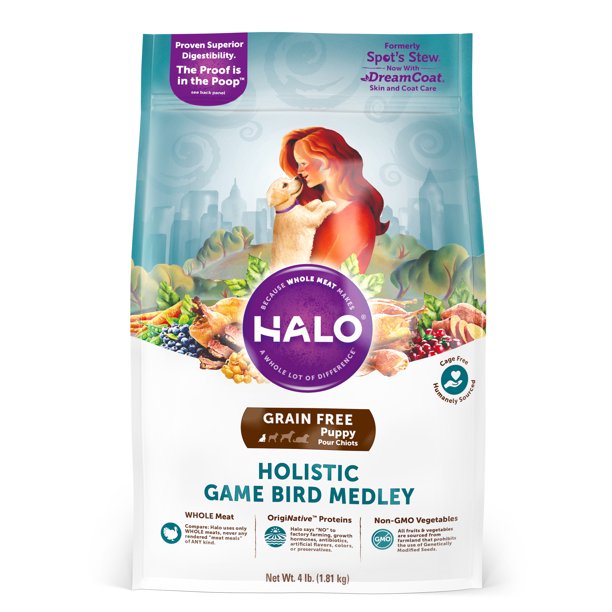 Halo Grain Free Natural Dry Dog Food, Puppy Game Bird Medley, 4Pound