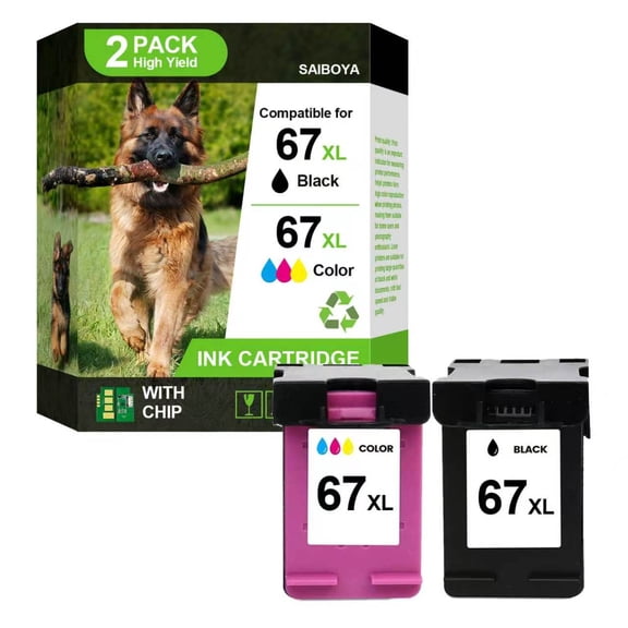 67XL Ink Cartridges Black/Color Combo Pack Replacement for 67 67XL Ink Printer Compatible with Deskjet 2700e 2755e 2855e 2827e 4100e 4155e Envy 6055e 6455e Printer(2Pack)