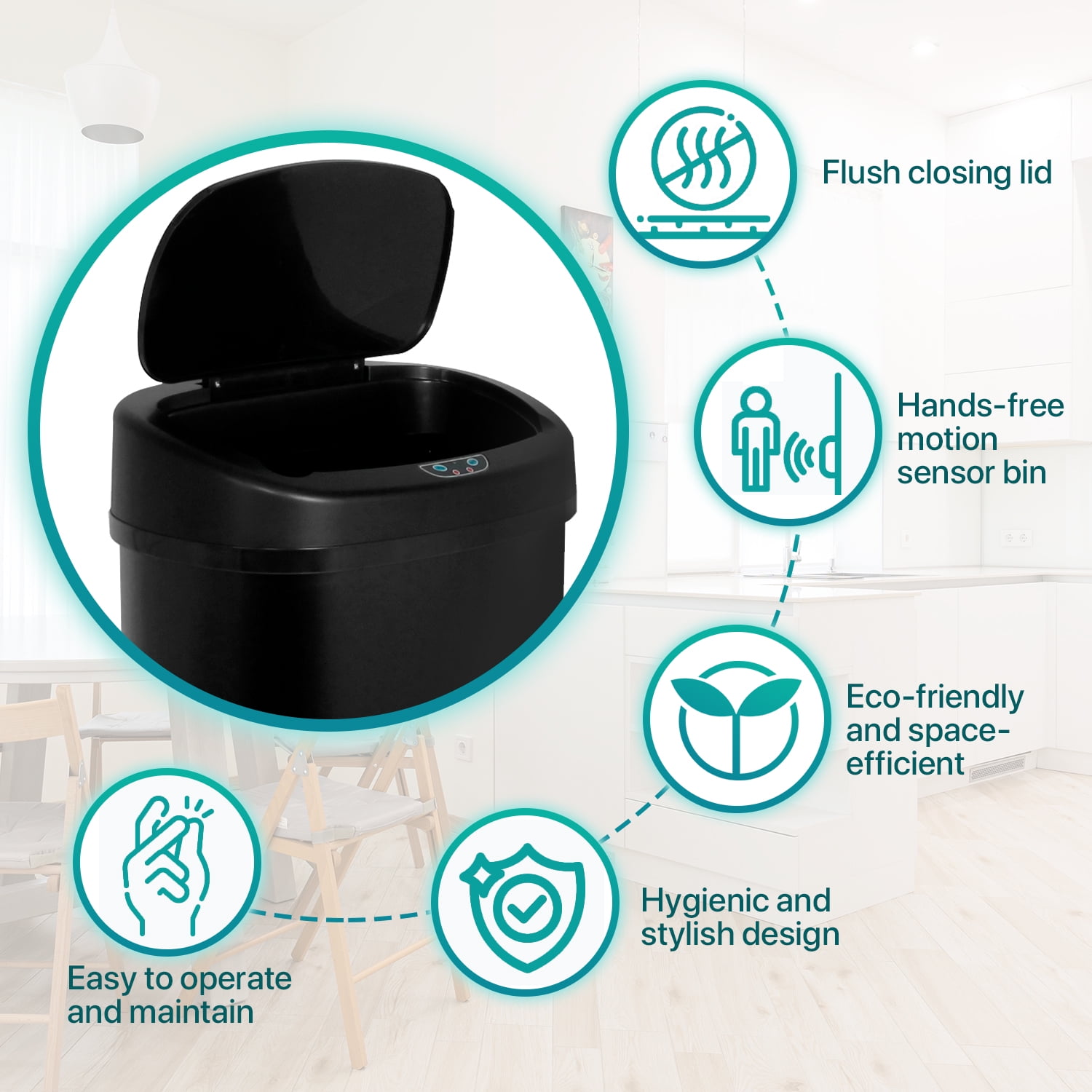 Kitchen Trash Can 13 Gallon Garbage Can, Sensor Trash Can Touchless Stainless Steel Trash Can, Brushed Dustbin 50 Liter Motion Trash Bin Metal Waste Bin with Lid for Home Bathroom Offic, Black