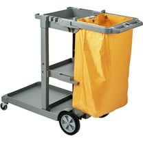 KFFKFF Maintenance Trolley, Triple-Tier Industrial Cleaning Trolley, Supports up to 200 lbs, Synthetic Material, Accompanied by 25 Gallon PVC Sack, Dimensions 47" x 20" x 38.6", Yellow and Grey