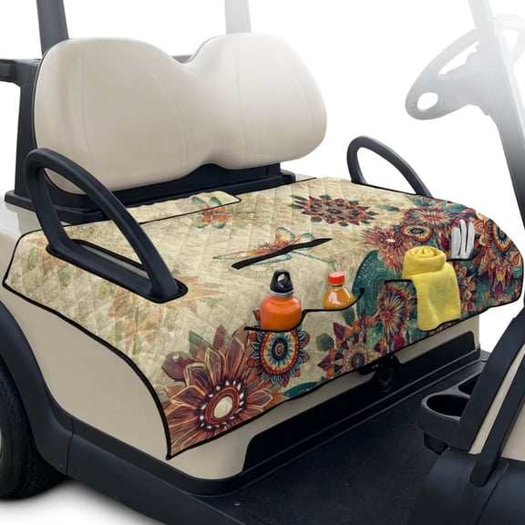 LedBack Dragonfly Print Golf Cart Seat Towel Blanket Covers Boho Mandala Flower Print Golf Cart Seat Covers 2 Passenger with 4 Front Pockets & Nonskid Bottom, 30 x 51 Inches